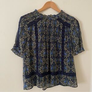 Daniel Rainn Navy and Gold Floral Blouse